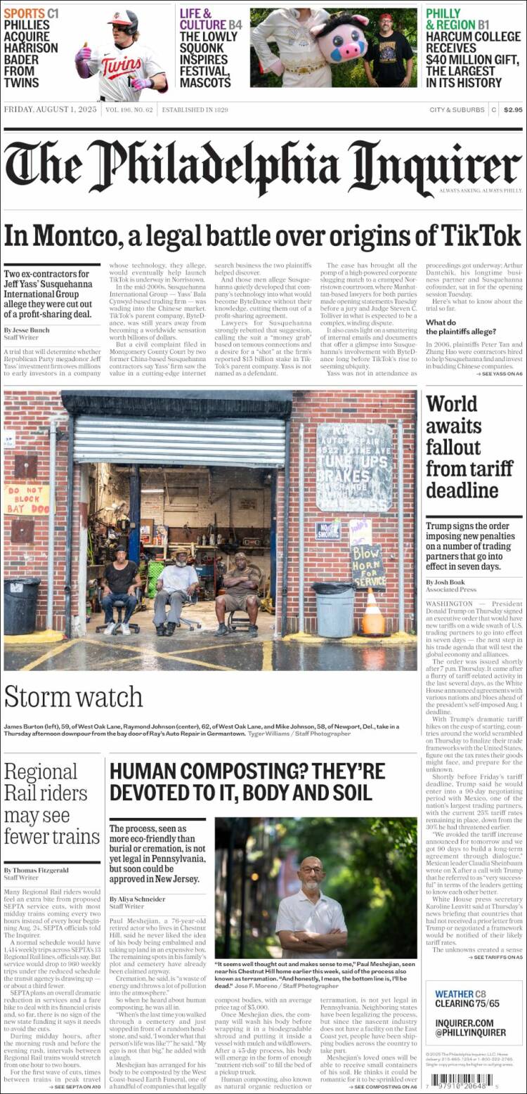 Portada de Philadelphia Inquirer (USA)