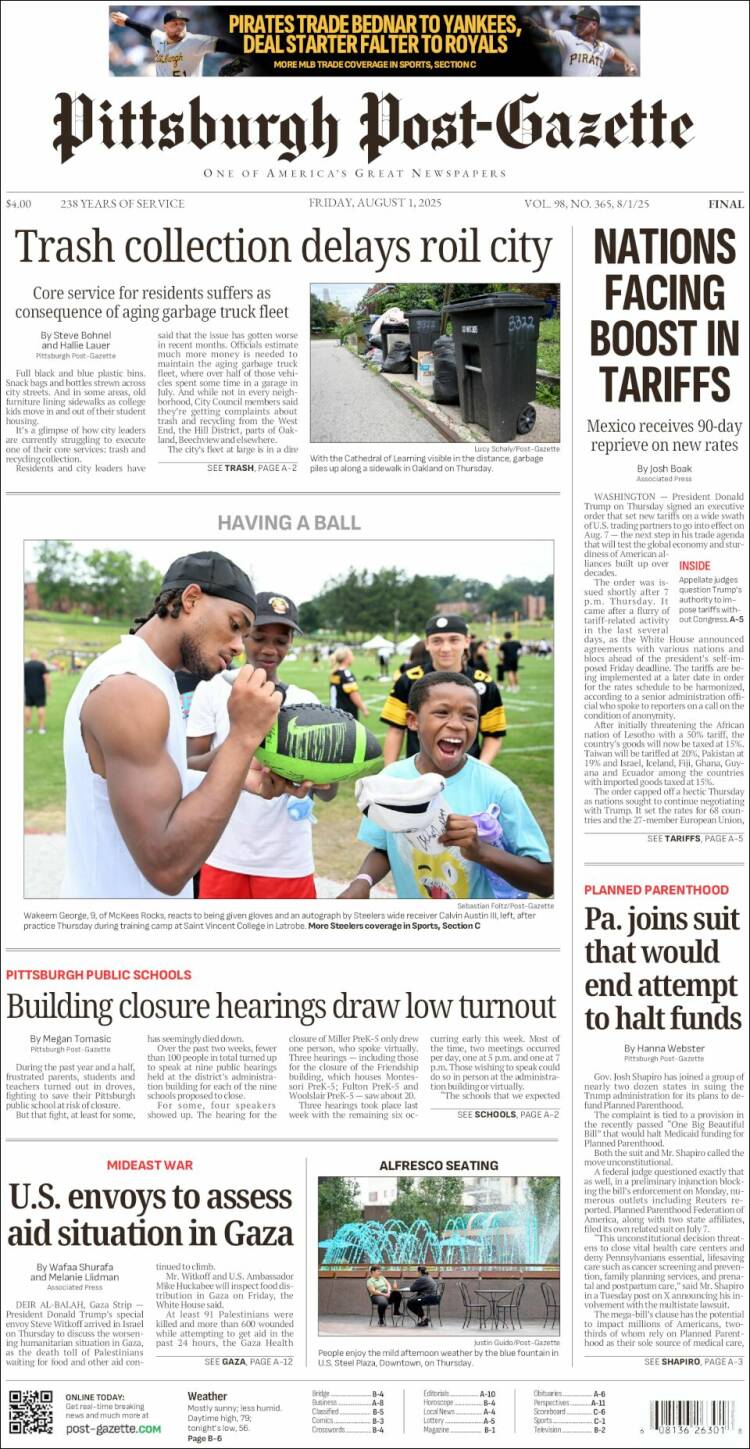 Portada de Pittsburgh Post-Gazette (États-Unis)