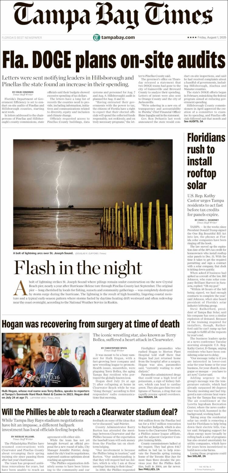 Portada de Tampa Bay Times (États-Unis)