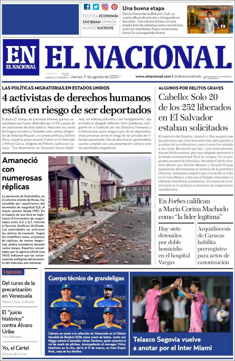 Portada de El Nacional (Venezuela)