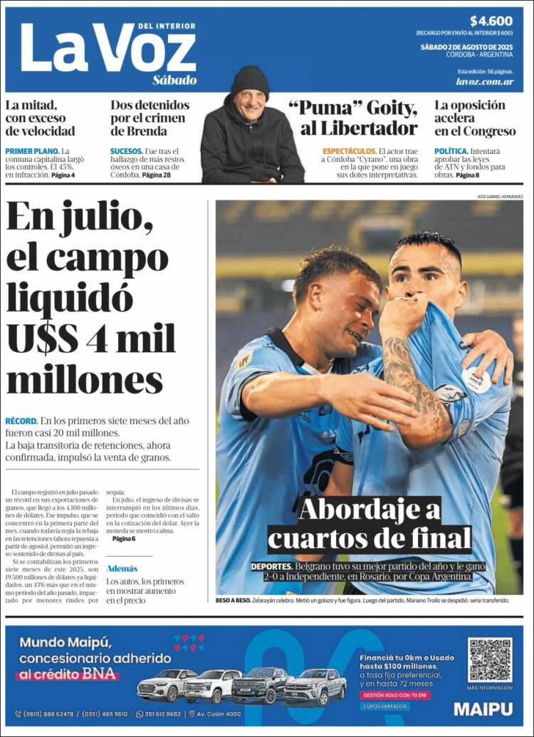 Portada de La Voz del Interior (Argentina)