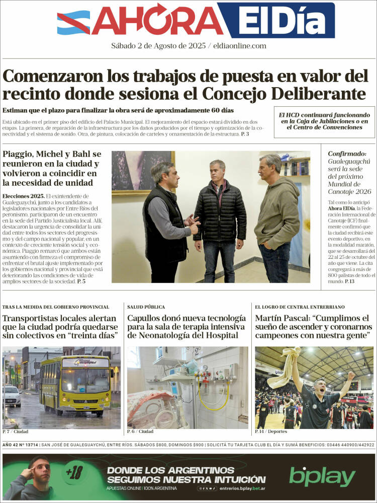 Portada de El Día de Gualeguaychú (Argentina)