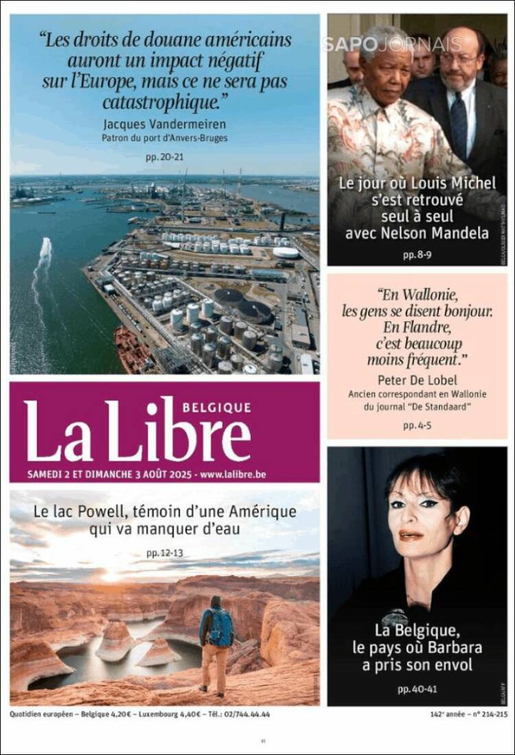 Portada de La Libre.be (B&eacute;lgica)