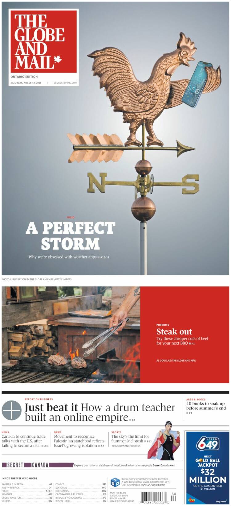 Portada de The Globe and Mail (Canadá)