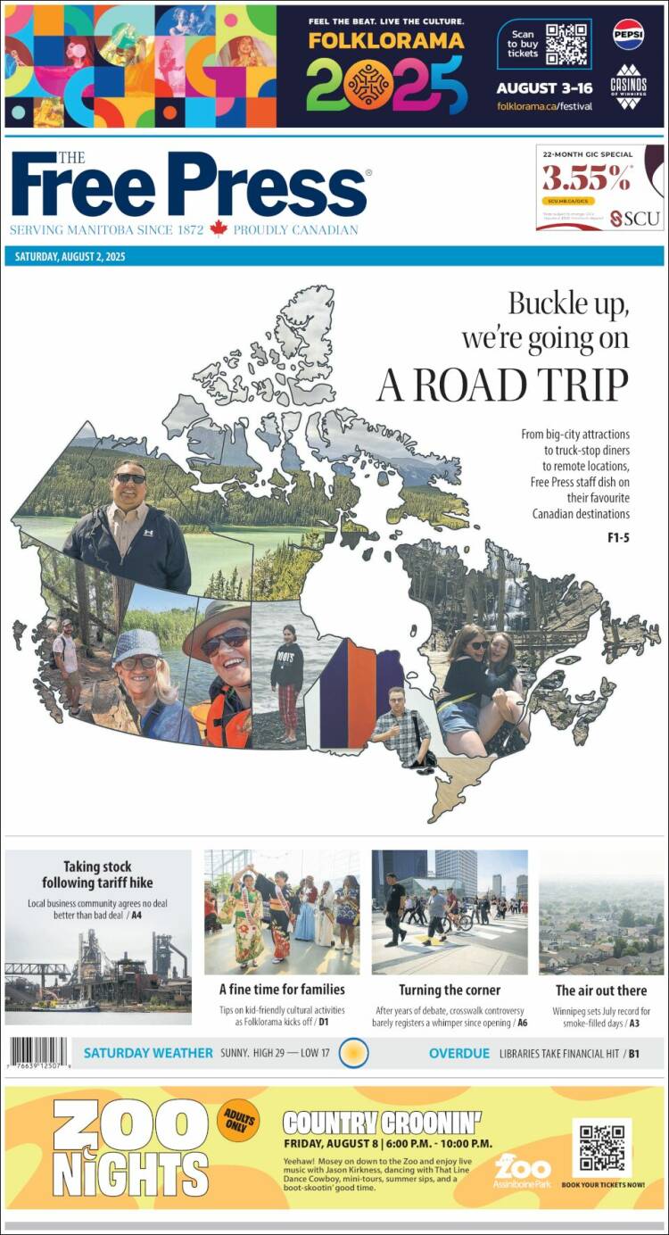 Portada de Winnipeg Free Press (Canadá)