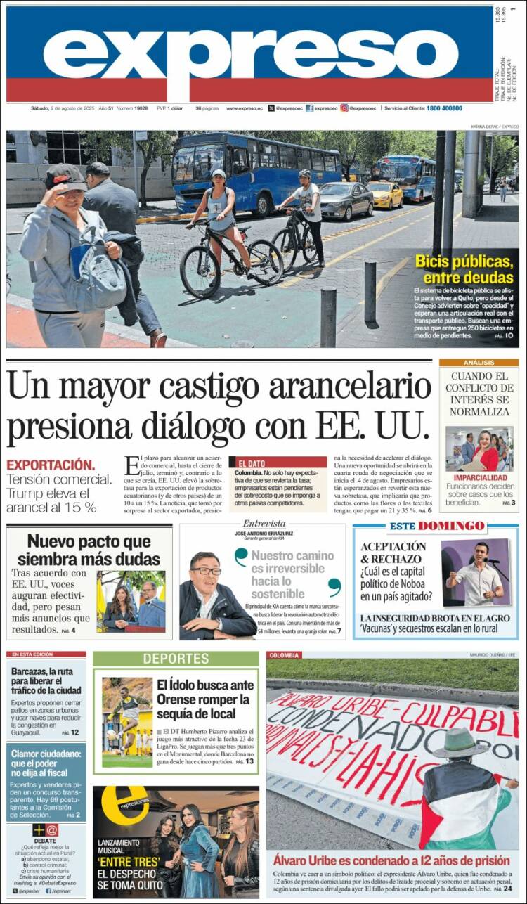 Portada de Expreso (Ecuador)