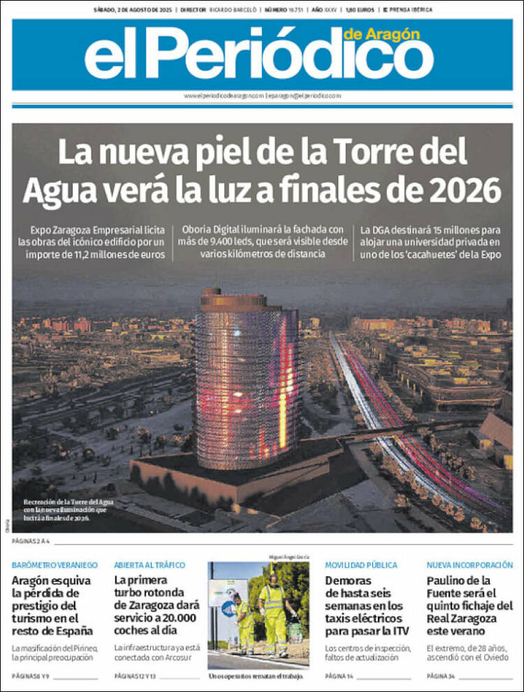 Portada de El Periódico de Aragón (España)
