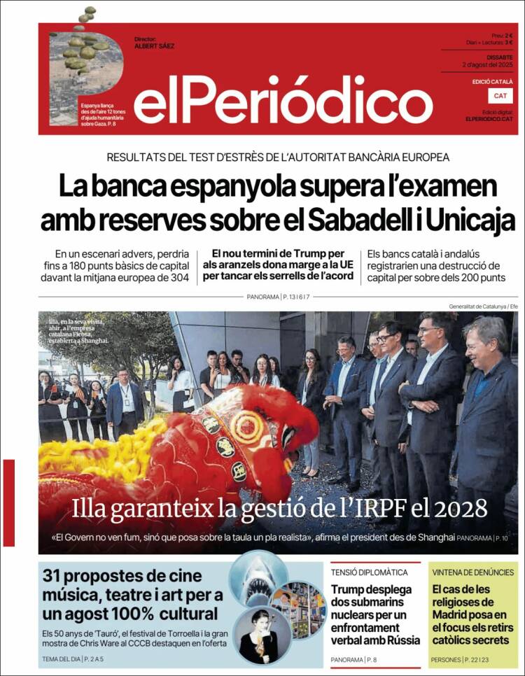 Portada de El Periódico de Catalunya (España)