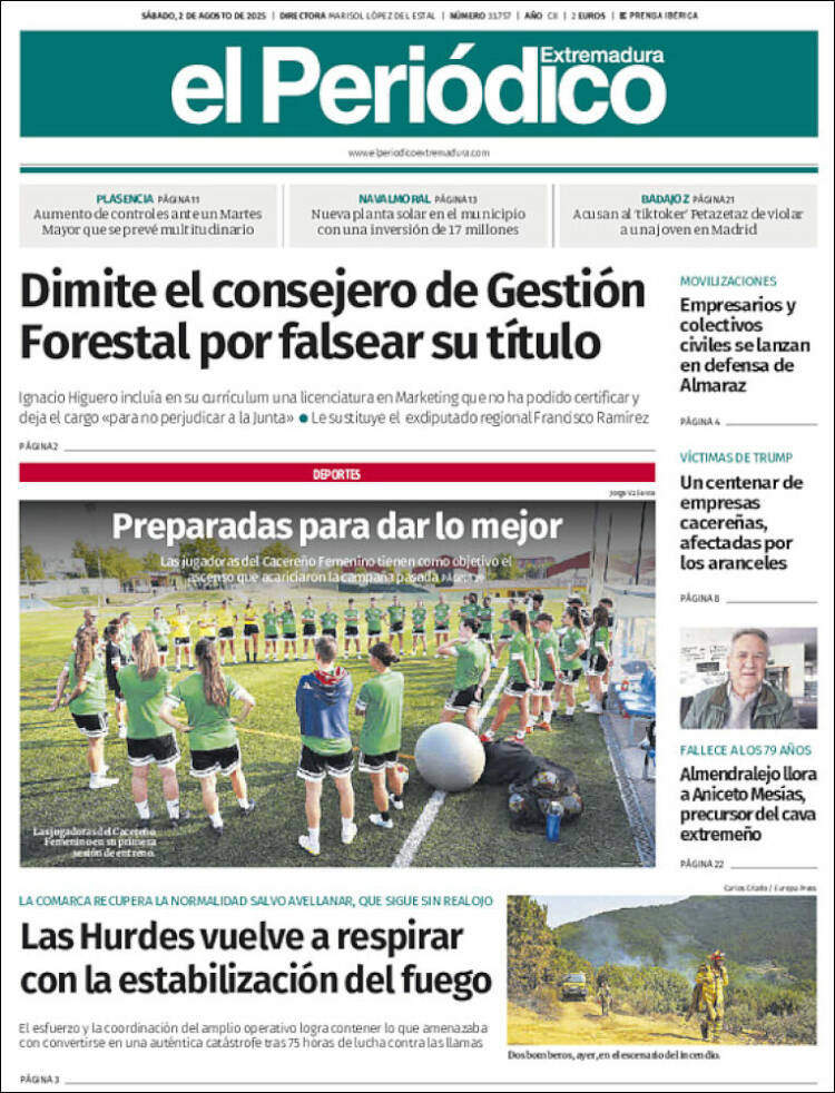 Portada de El Periódico de Extremadura (España)