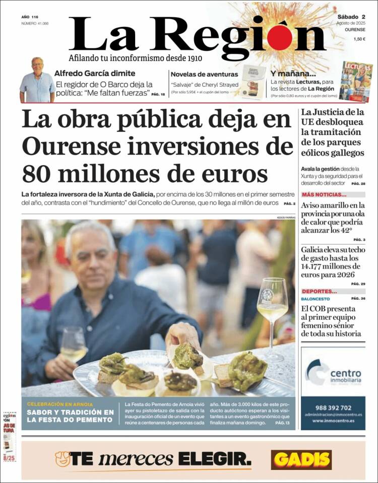 Portada de La Región de Ourense (España)