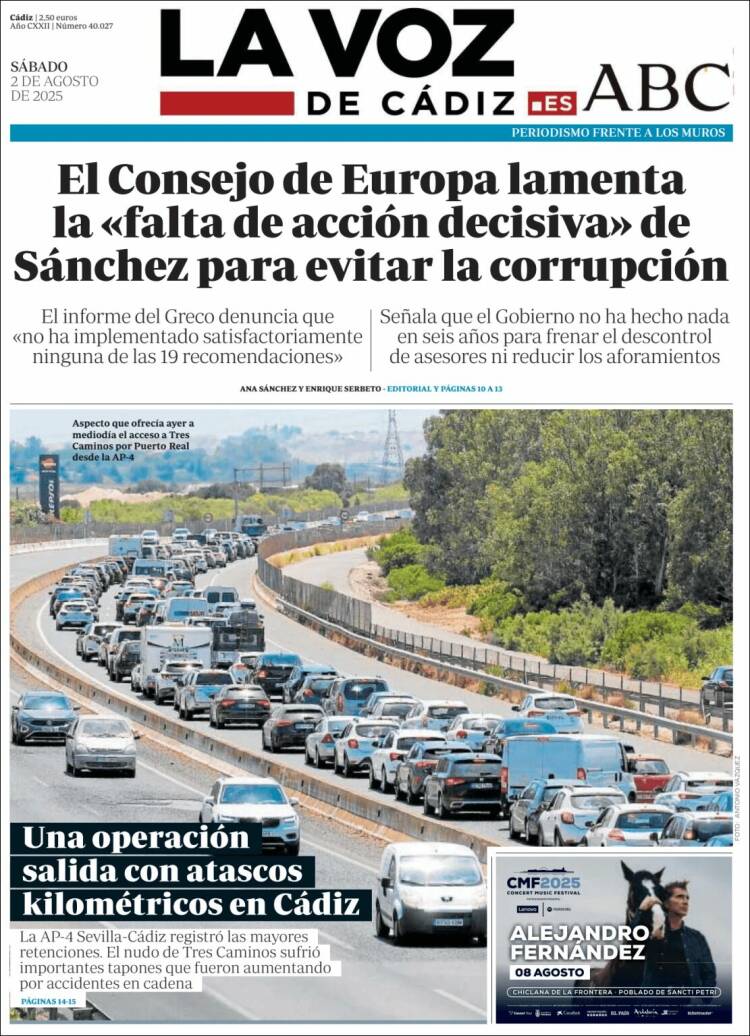 Portada de La Voz de Cádiz (España)