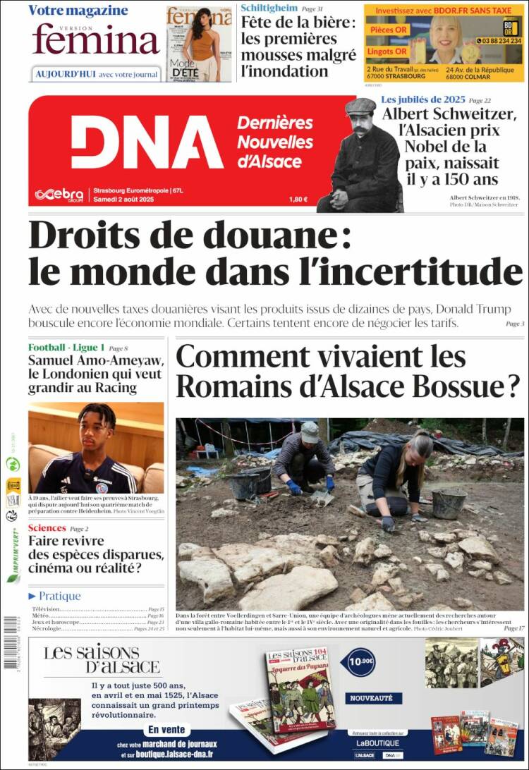 Portada de Les Dernières Nouvelles d'Alsace (Francia)