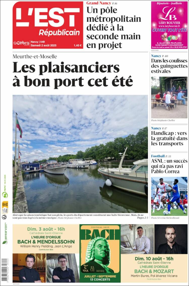 Portada de L'Est Republicain (Francia)