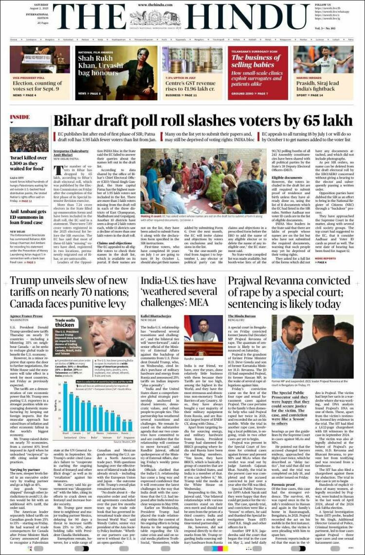 Portada de The Hindu (India)