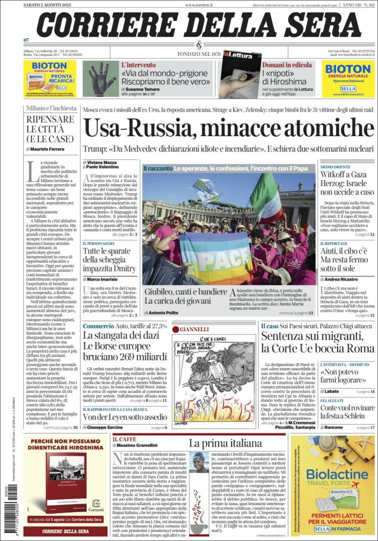 Portada de Corriere della Sera (Italy)