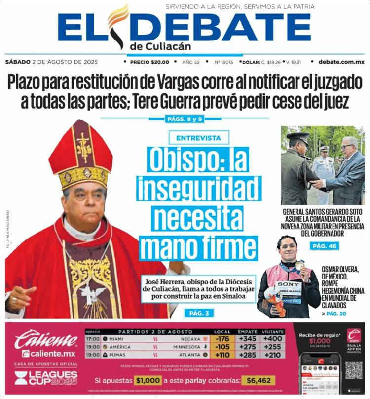 Portada de El Debate de Culiacán (México)