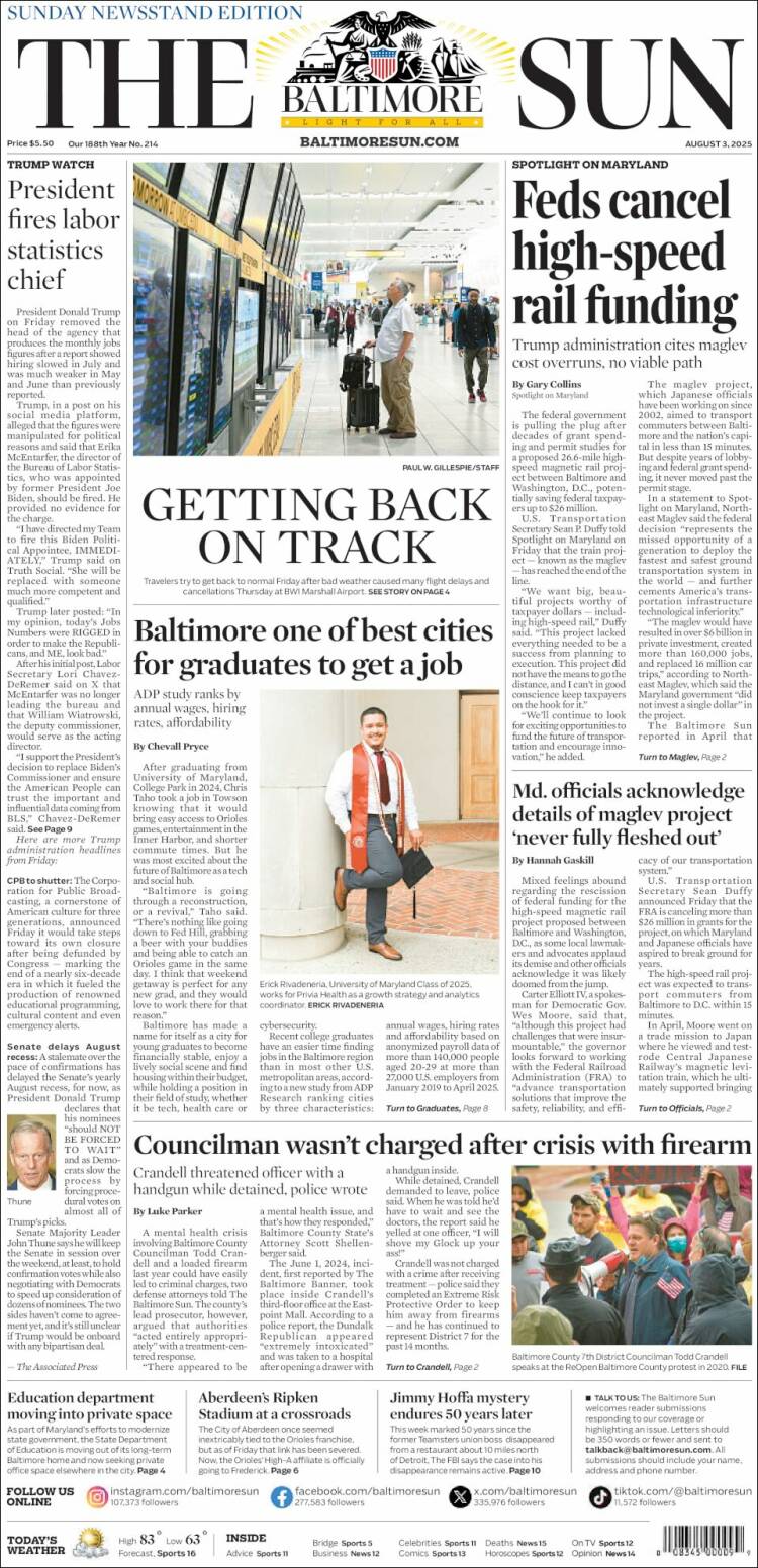 Portada de The Baltimore Sun (USA)