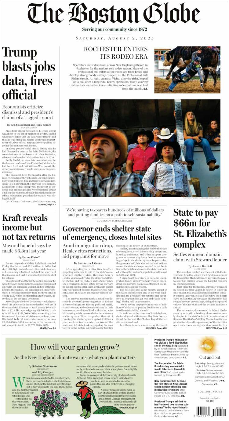 Portada de Boston Globe (USA)