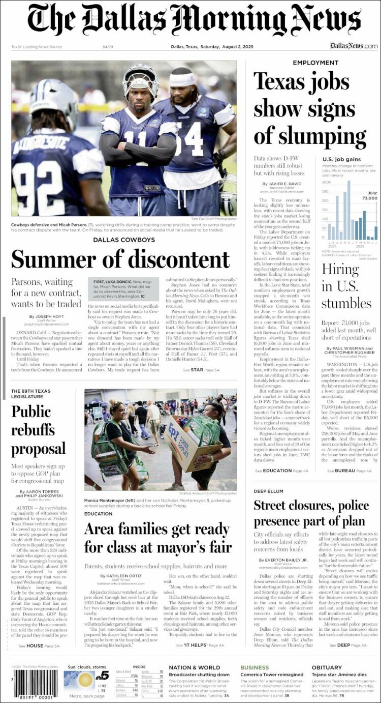 Portada de Dallas Morning News (USA)