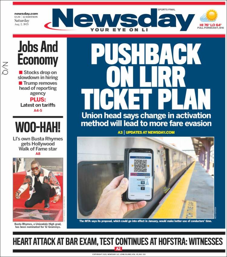 Portada de Newsday (USA)