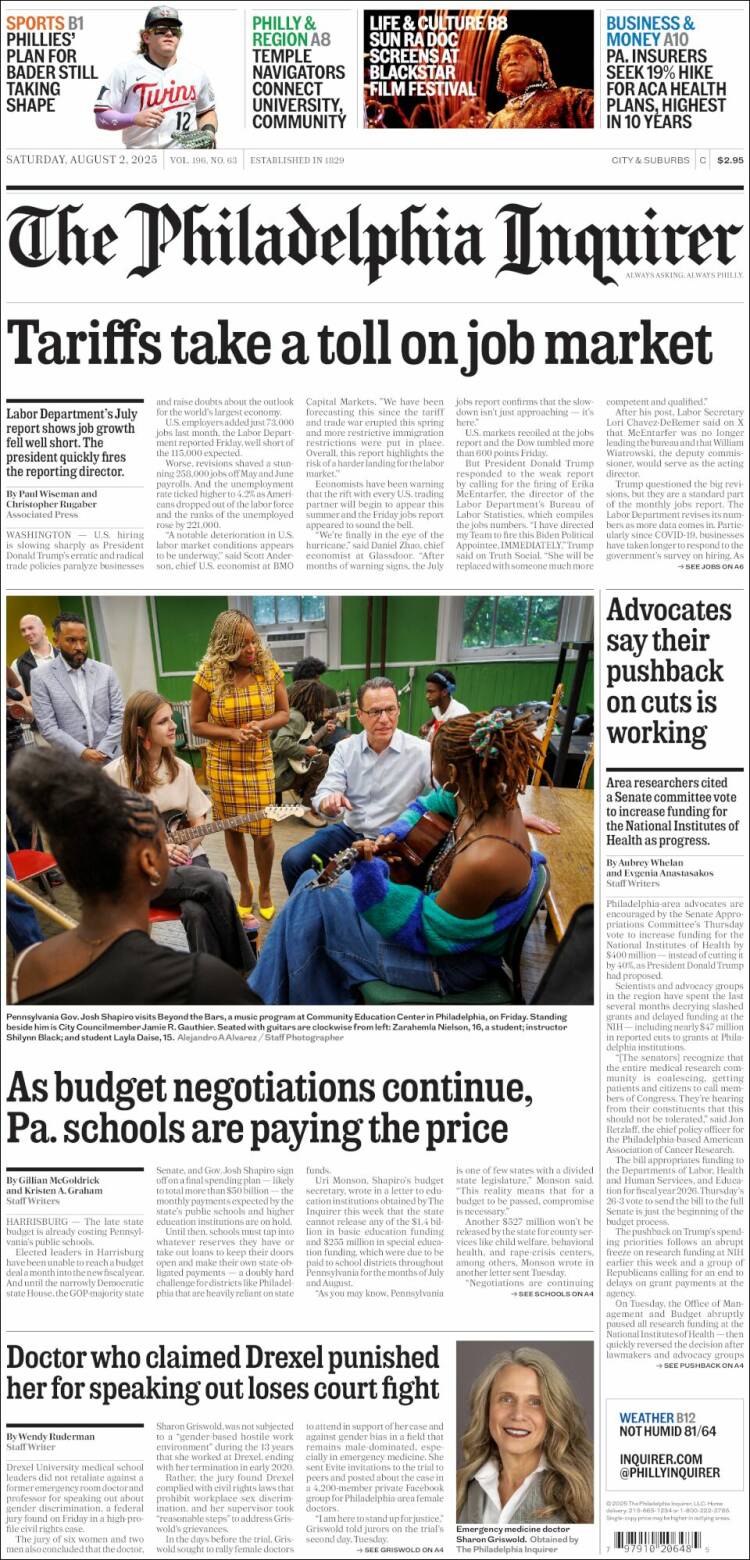 Portada de Philadelphia Inquirer (USA)