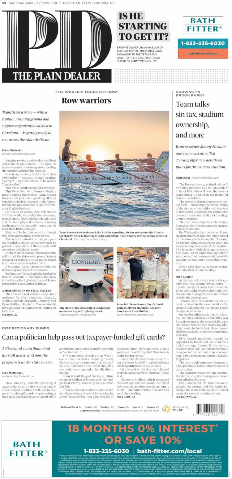 Portada de The Plain Dealer (USA)