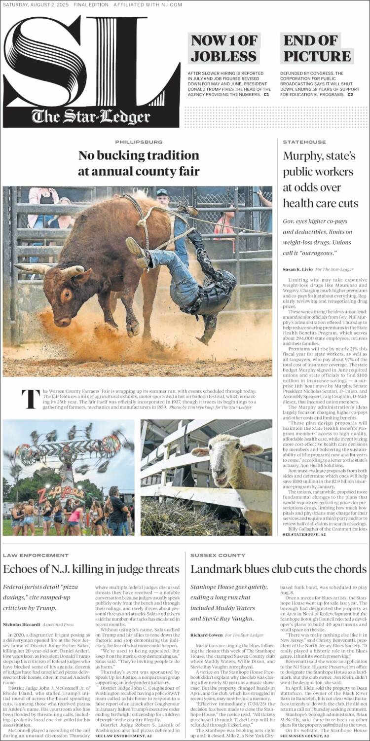 Portada de Star-Ledger (USA)