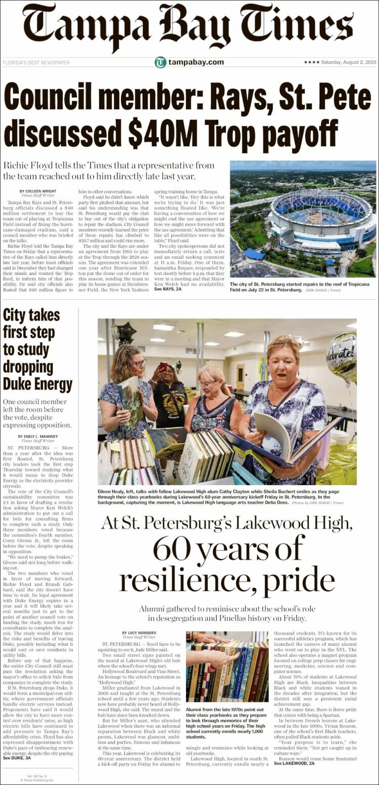 Portada de Tampa Bay Times (USA)