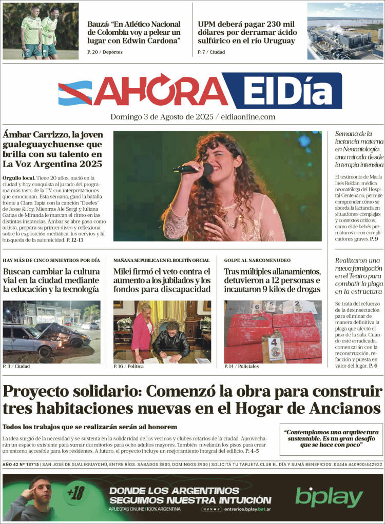 Portada de El Día de Gualeguaychú (Argentina)