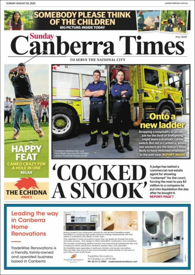 Portada de The Canberra Times (Australia)