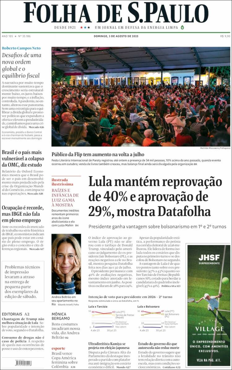 Portada de Folha de São Paulo (Brasil)