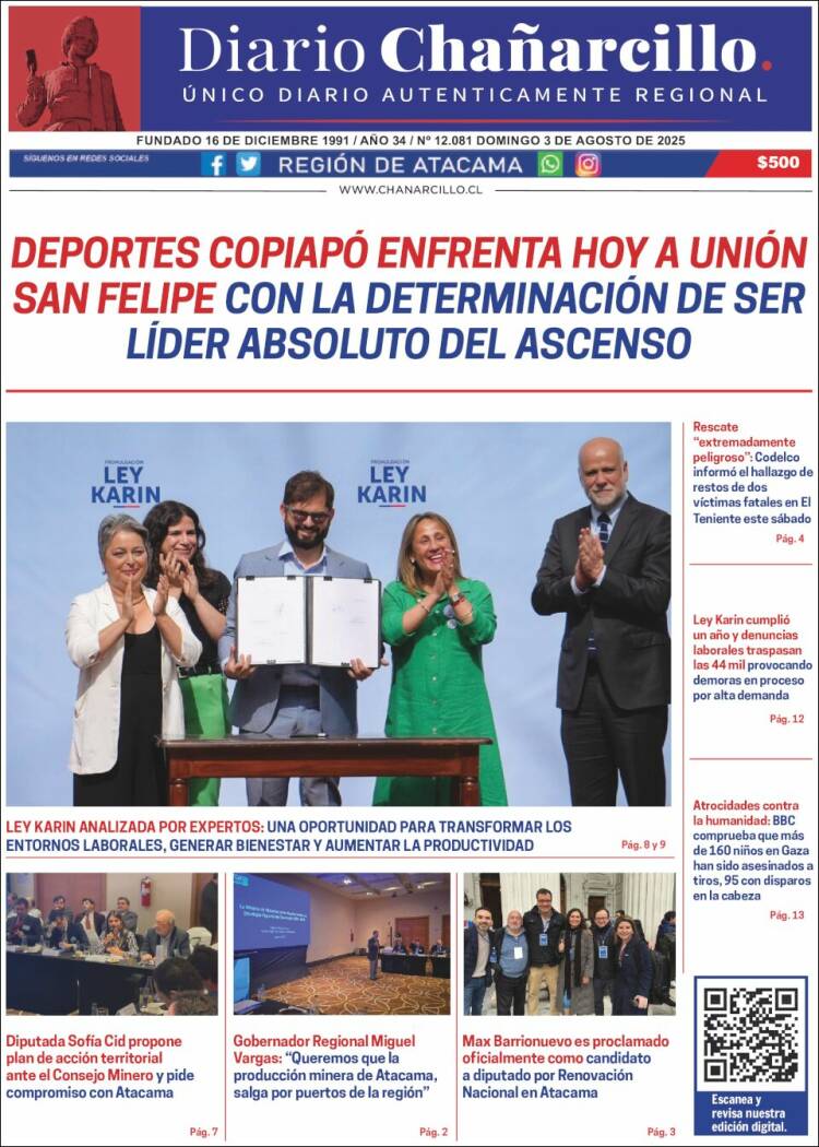 Portada de Diario Chañarcillo (Chili)