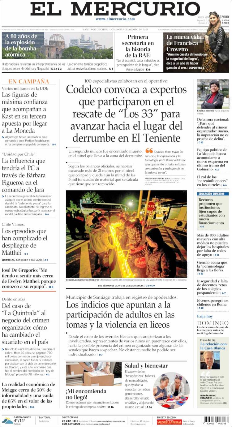 Portada de El Mercurio (Chile)
