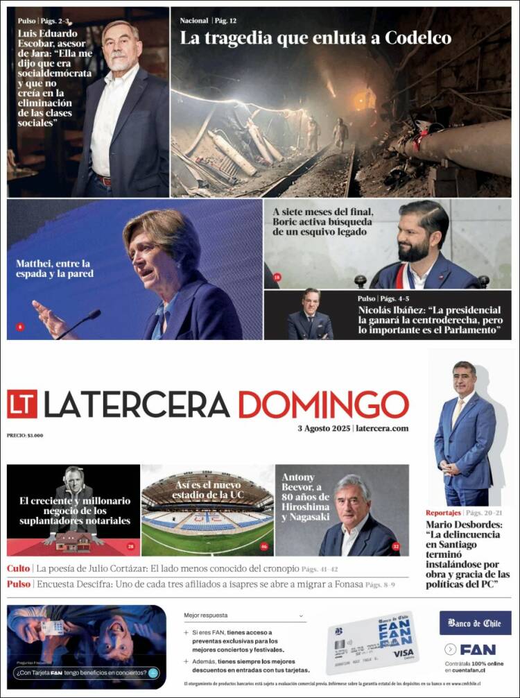 Portada de La Tercera (Chili)
