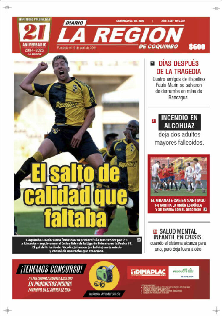 Portada de Diario La Región de Coquimbo (Chile)