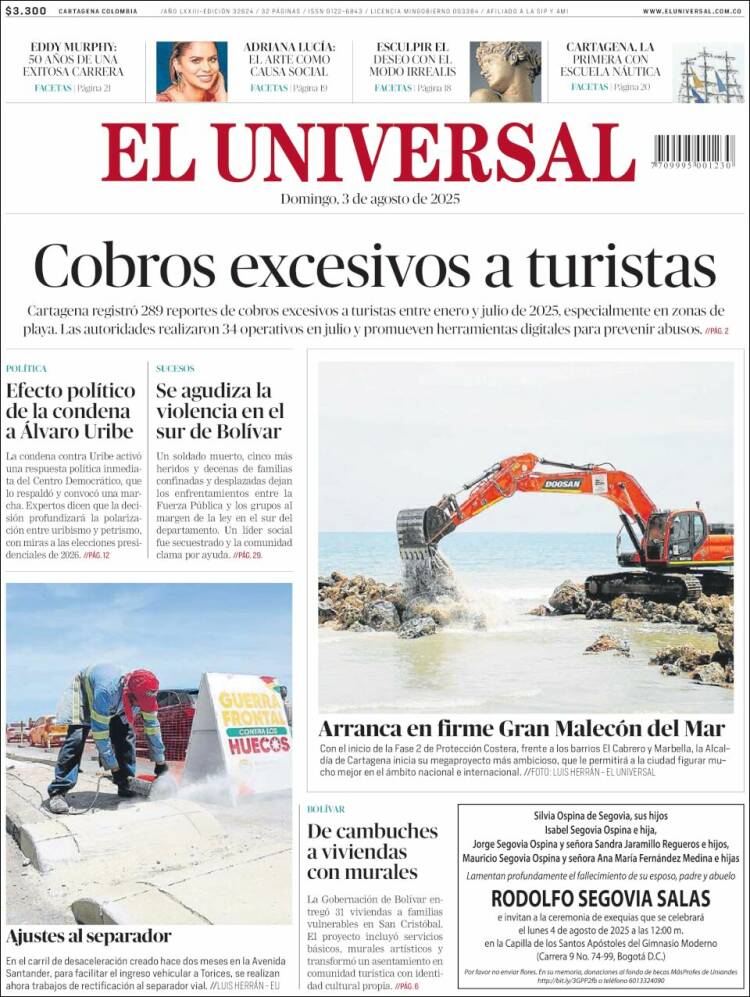 Portada de El Universal (Colombie)