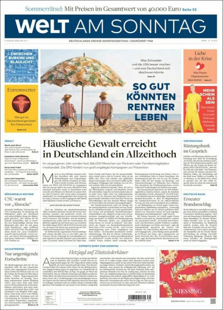 Portada de Die Welt (Germany)