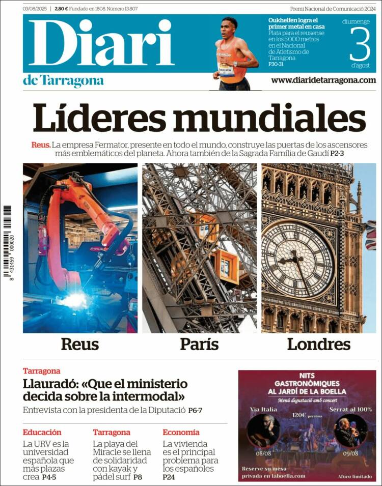 Portada de Diari de Tarragona (Spain)