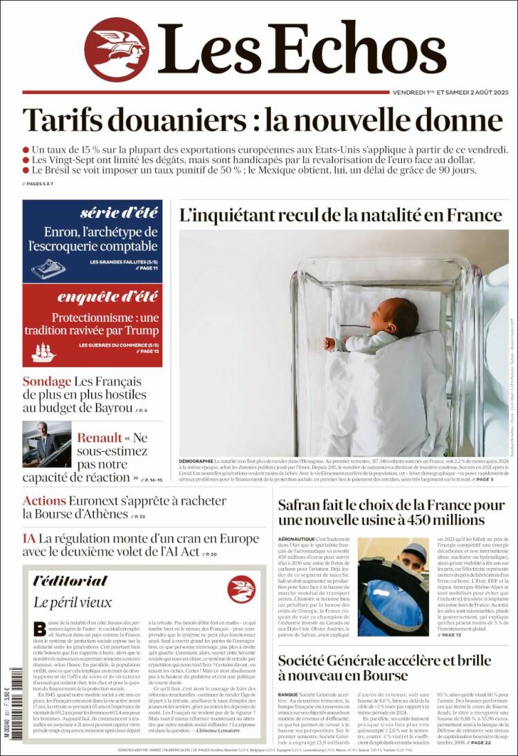 Portada de Les Echos (Francia)