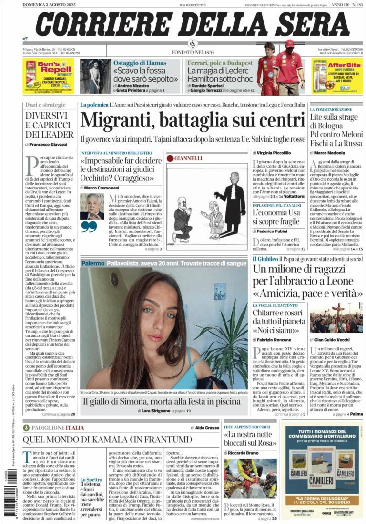 Portada de Corriere della Sera (Italy)