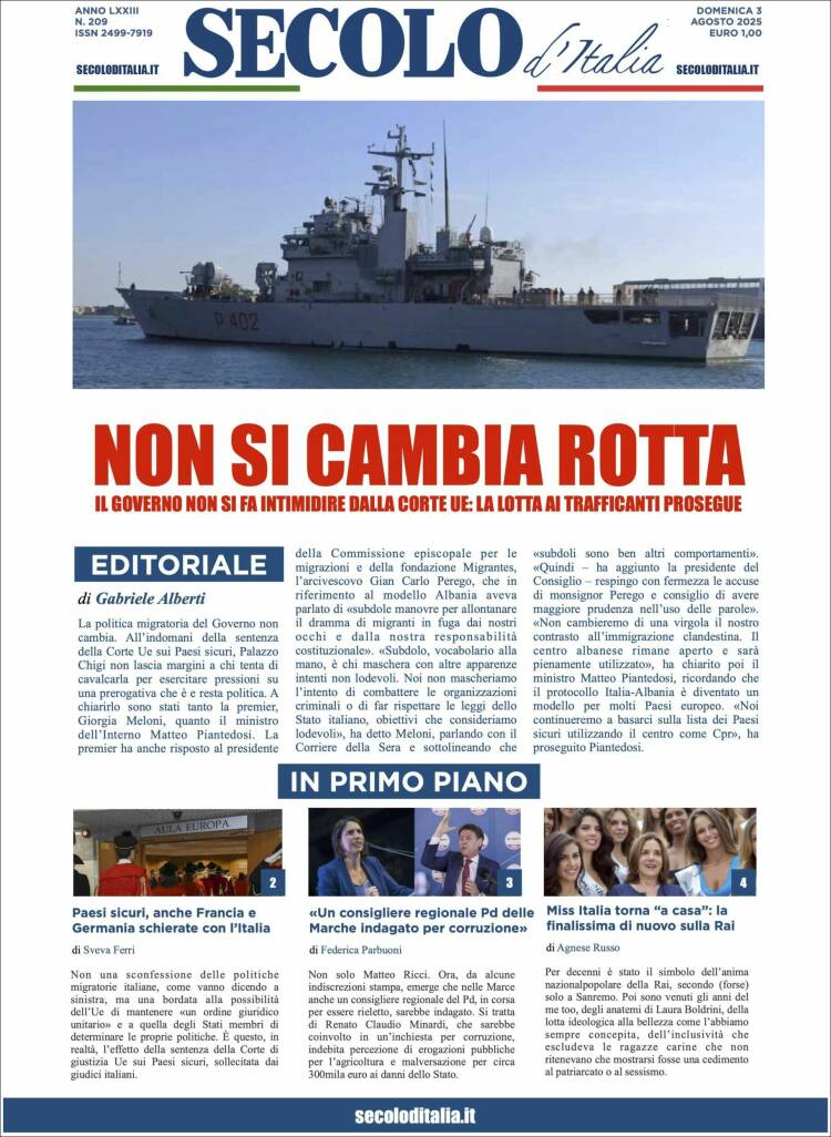 Portada de Secolo d'Italia (Italy)
