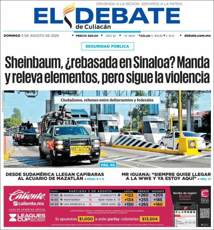 Portada de El Debate de Culiacán (México)