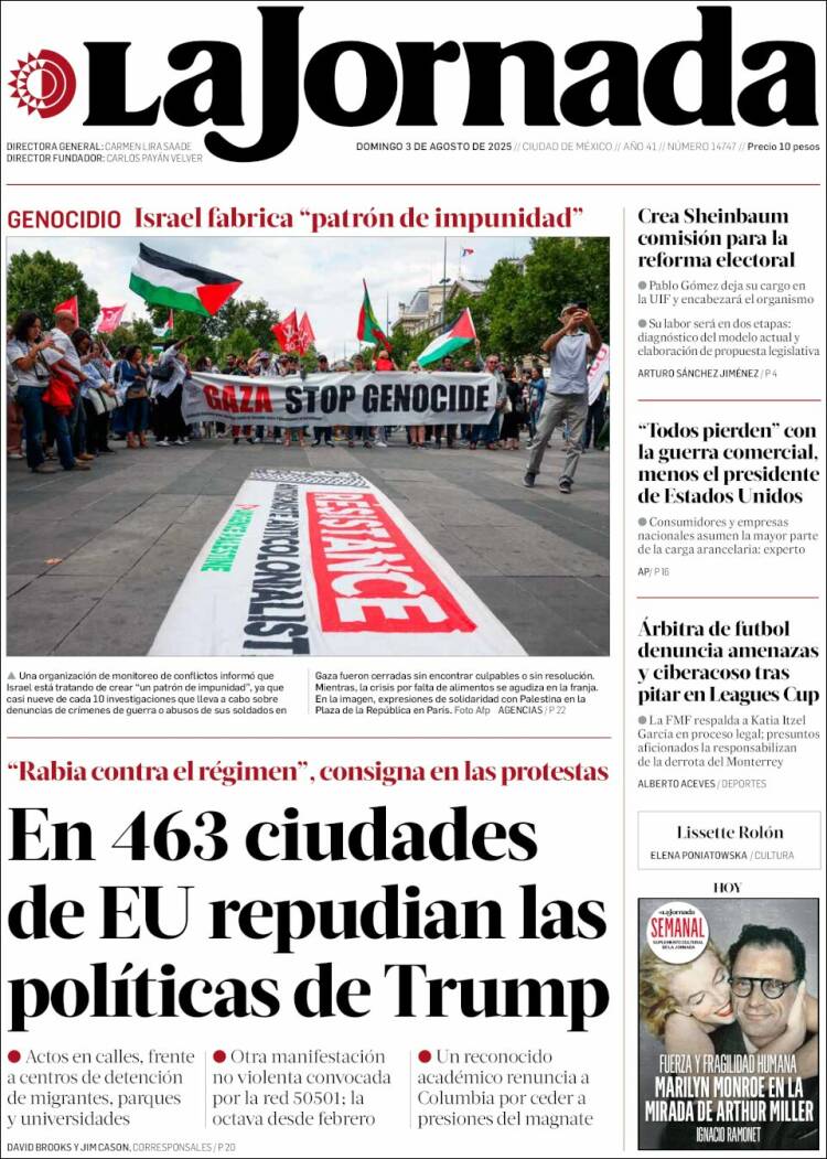 Portada de La Jornada (México)