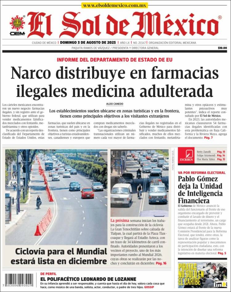 Portada de El Sol de México (México)