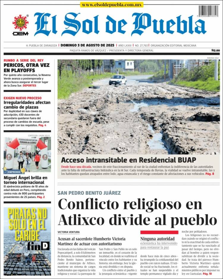 Portada de El Sol de Puebla (México)
