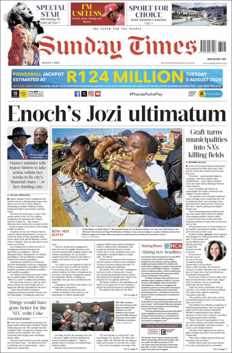 Portada de The Times (South Africa)