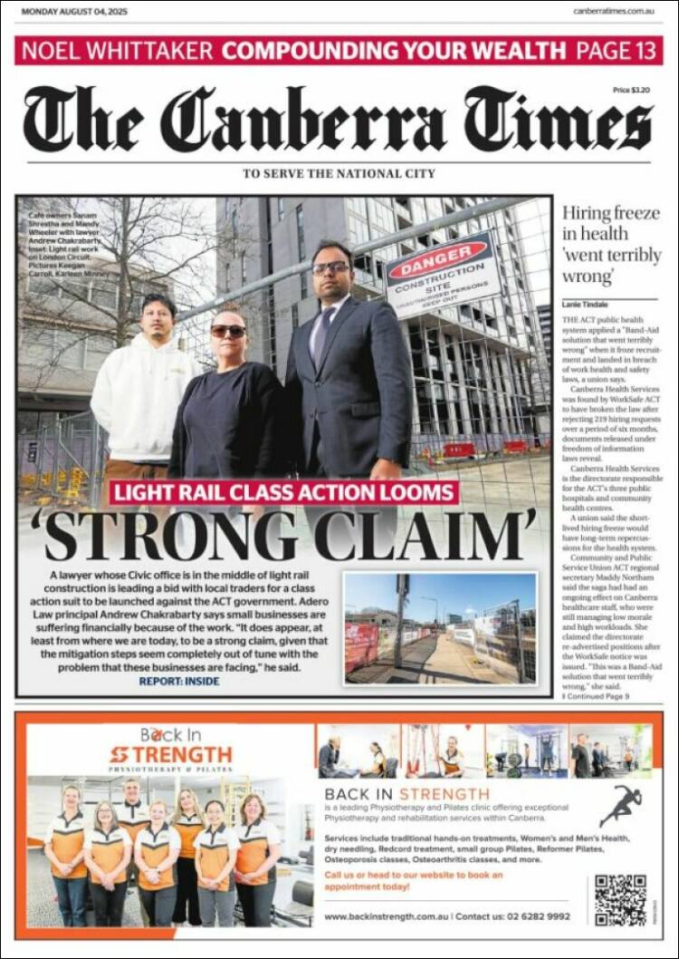 Portada de The Canberra Times (Australia)