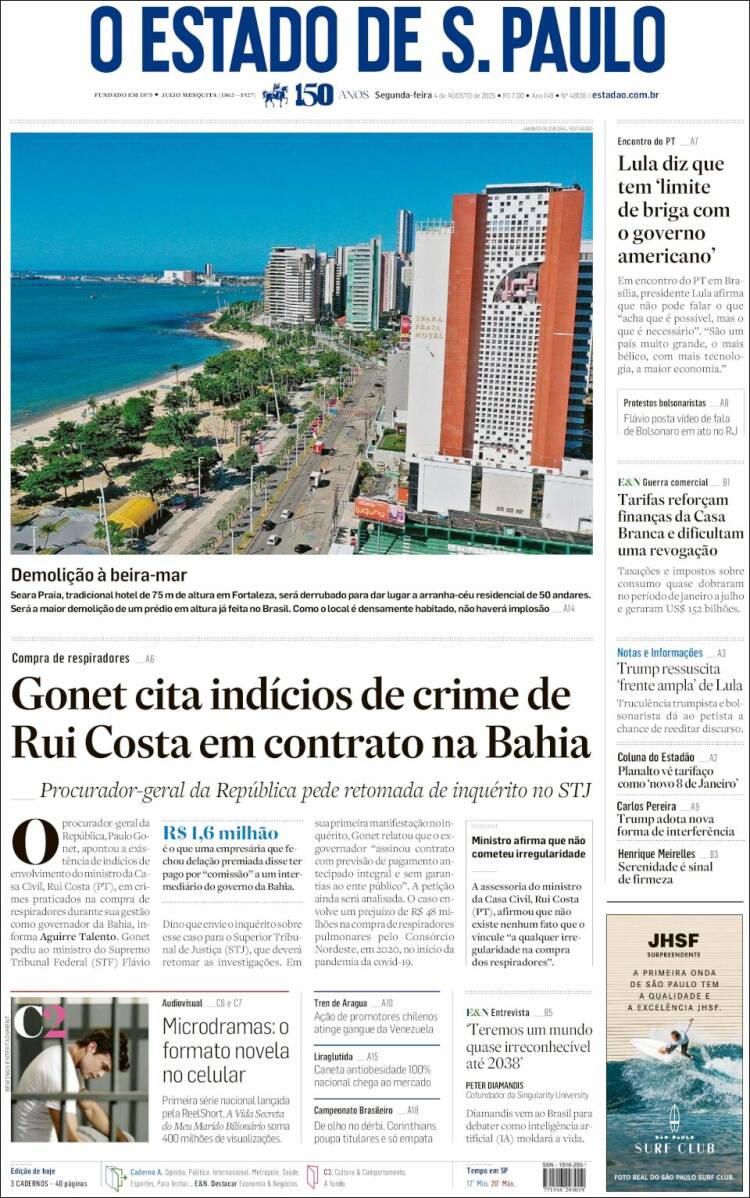 Portada de O Estado de São Paulo (Brésil)