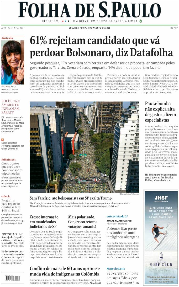 Portada de Folha de São Paulo (Brasil)