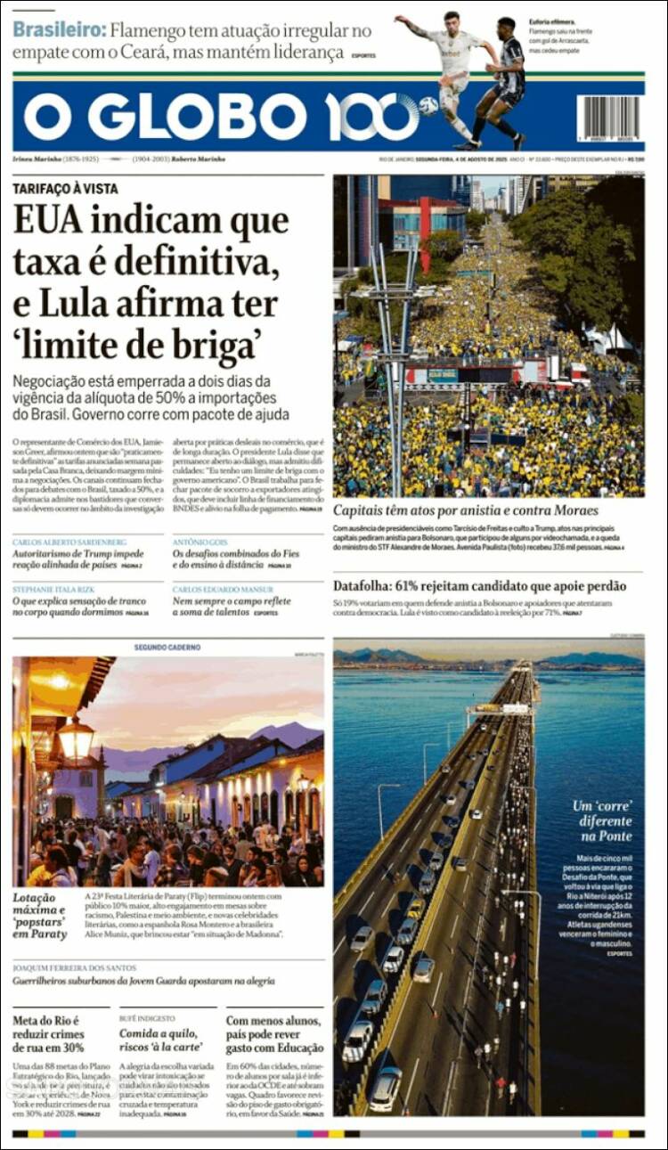 Portada de O Globo (Brasil)